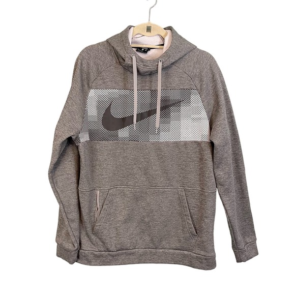 Nike Dri-Fit Men's Gray Graphic Logo Ribbed Pullover Hoodie Jacket Size M - Picture 1 of 9
